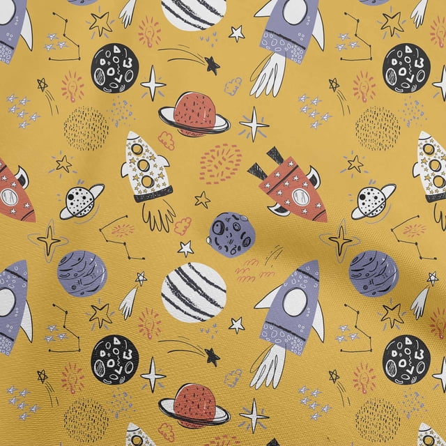 oneOone Cotton Flex Mustard Yellow Fabric Galaxy Sewing Craft Projects Fabric Prints By Yard 40 Inch Wide