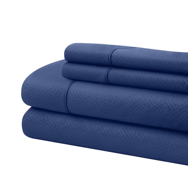 Bassano 1800 Series Embossed Deep Pocket Sheet Set - Super Soft & Wrinkle Free - Luxurious Bed Sheets Set (California King, Navy)