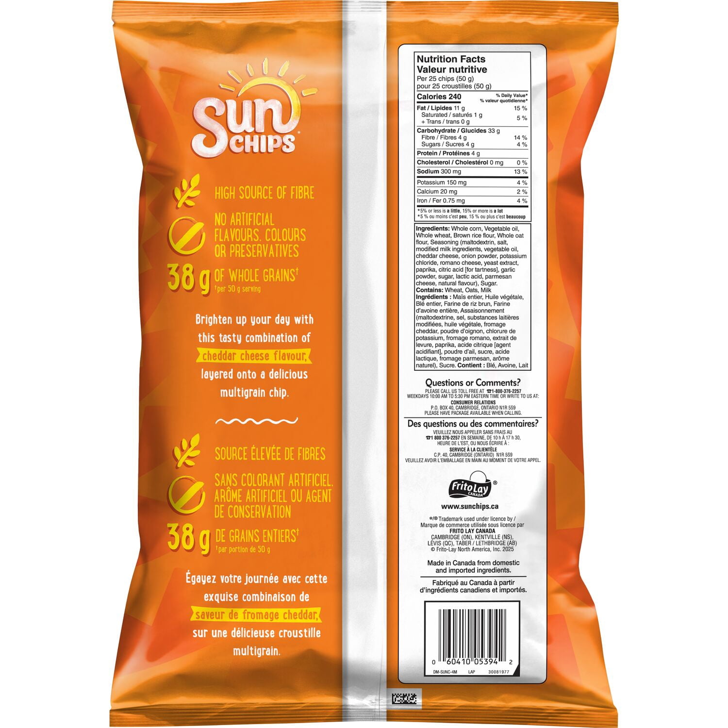 Collations multigrains SunChips Saveur Cheddar de campagne