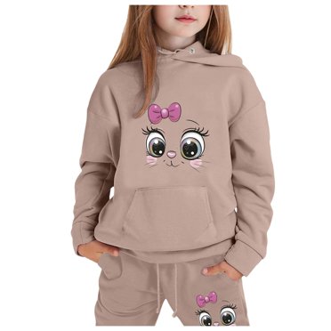 YOUSNH Ensemble de Vêtements Mode pour Enfants Décontracté Imprimé Haut à Capuche à Manches Longues Chandail à Capuchon Pantalon Complet Tenue pour Filles Ensembles Kaki 8-9 Ans