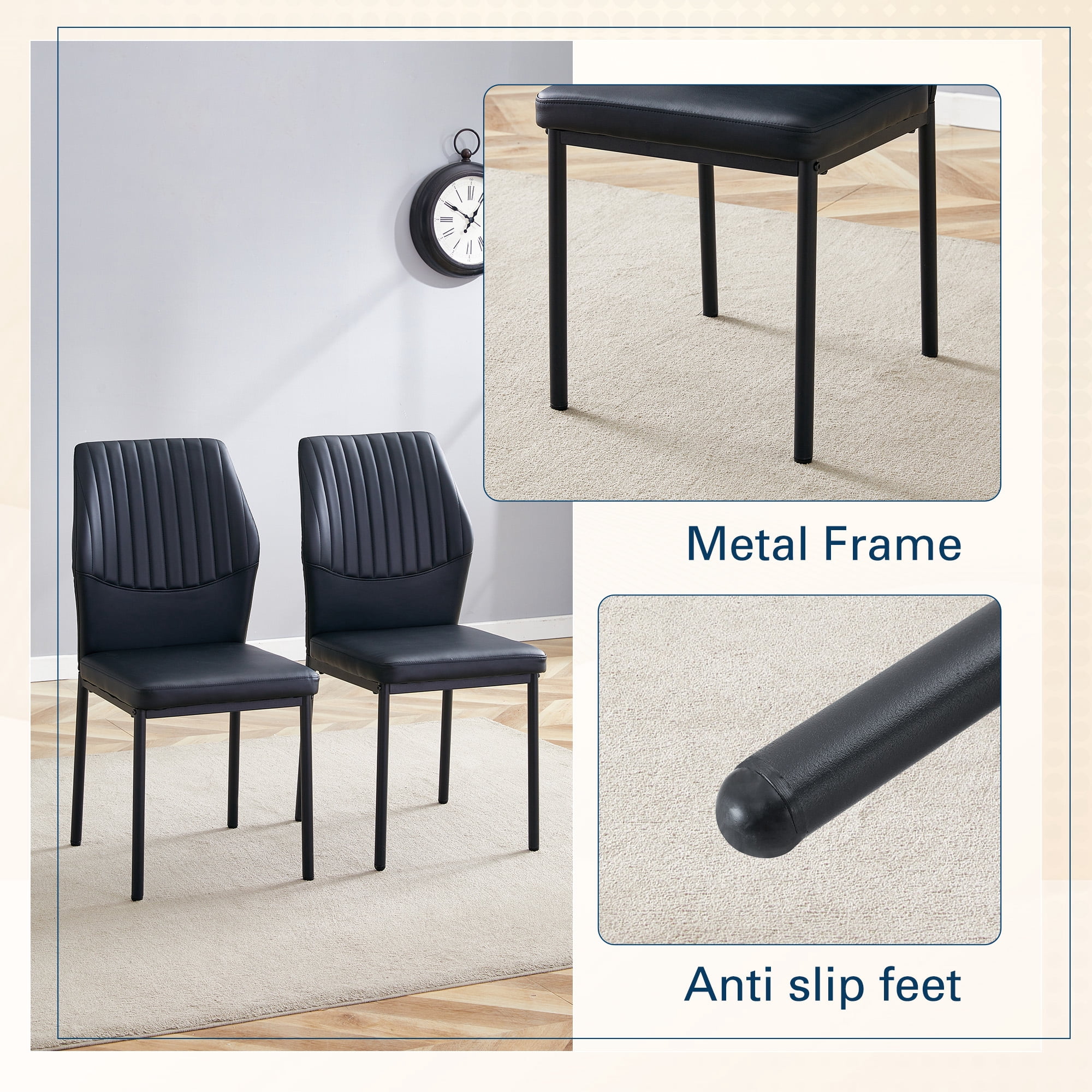 Noble House Luxury minimalist chair - 4 high elasticity black PU dining chairs
