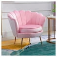 thumbnail image 2 of Heavenly Collections Modern Light Pink Velvet Accent Chair - Mid-Century Seashell Armchair with Gold Metal Legs - Ideal for Bedrooms & Makeup Vanities  Cream:, 2 of 6