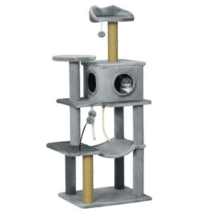 PawHut 54" Arbre de chat avec hamac, poste de scratching, tour de chat Condo, gris