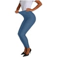 thumbnail image 2 of Women's Stretch Jeggings with Front Pockets Mid Rise Skinny High Waisted Tummy Control Faux Jeans Pants Plus Size Blue Pant,Size S-3XL, 2 of 10