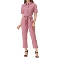 thumbnail image 2 of Unique Bargains Combinaison Pantalon pour Femme à Col Rabattu, Boutonnée, Taille à Nouer, Rose, TG, 2 of 6