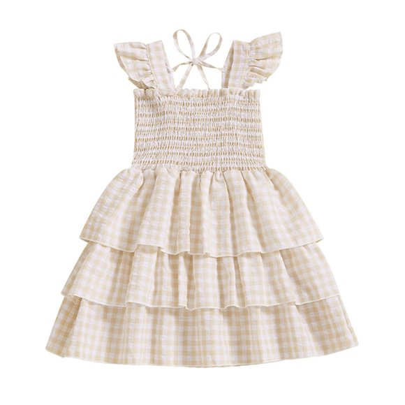 LOVZFMLL Toddler Kids Cute Lattice Sleeveless Stretchy Dress Tiered Skirt Princess Dress