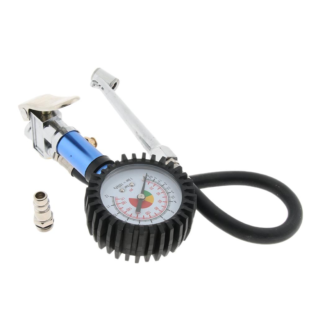 Heavy Duty Inflator Gauge, Closed Flow Lock On Tire Inflator Chuck with Clip