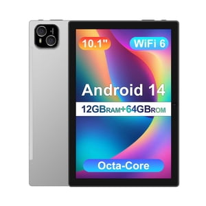 ATMPC tablette 10 inch Android 14 Comprimé avec processeur Octa Core 12GB RAM 128GB ROM 1TB Élargissable 1280x800 IPS écran tactile, 6000mAh Batterie, WiFi 6, BT 5.4, Caméra double (Sliver)