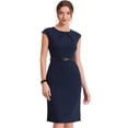 thumbnail image 2 of INSPIRE CHIC Robe de Bureau Élégante pour Femme à Col Rond, Manches Cap, Ceinturée, Robe Fourreau de Travail Petite Bleu Foncé, 2 of 2
