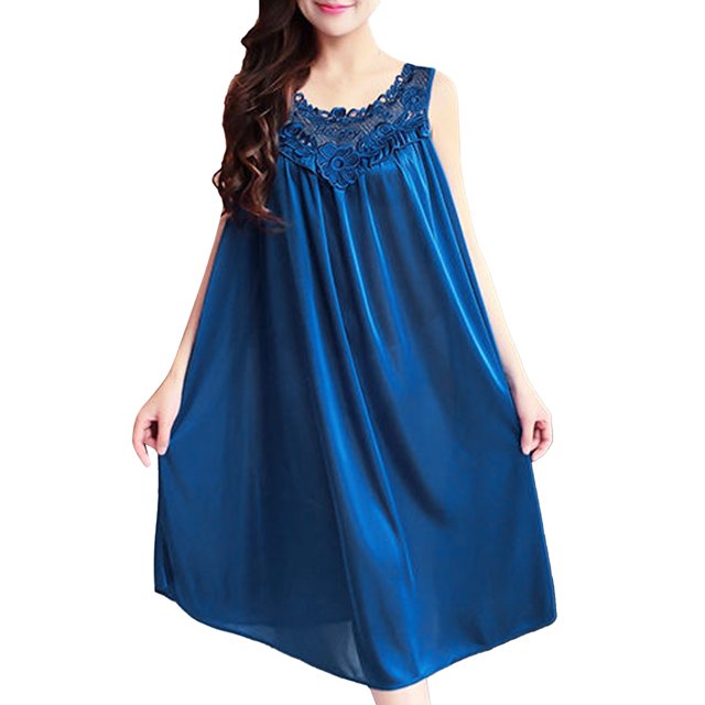 Kcodviy Robe Décontractée Unie pour Femmes Chemises de Nuit pour Femmes Coton Sans Manches Col Rond Dentelle Robes de Nuit pour Femmes Robe en Coton à Empiècements Chandail Ample Chemises de Nuit Junior Robe