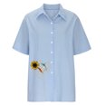 thumbnail image 4 of Dealovy Haut en Coton et Lin pour Femmes, Manches Courtes, Chemises Boutonnées, Col à Revers, Jolies Blouses à Imprimé Graphique, 4 of 7