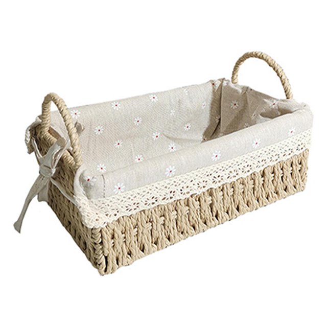 Handmade Rattan Storage Basket Clothing Cosmetics Sundries Container for Dorm Bedroom , B