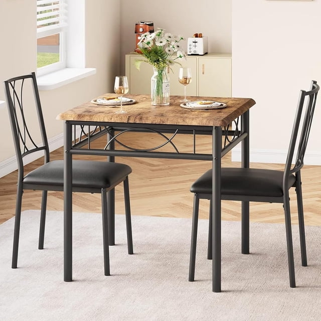 3-Piece Dining Table Set for 2, Square Wooden Kitchen Table with Chairs, Compact Dining Set for Apartments, Studios, and Small Areas
