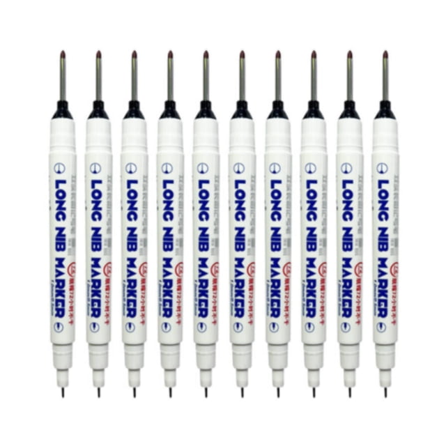 KLKCMS 10 Pcs Marqueurs à Trous Profonds Stylo Traceur à Long Nez pour le Travail du Bois Noir