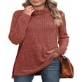 thumbnail image 2 of Ribbed Turtleneck Top for Women - Long Sleeve Basic Shirt with Side Slit, 2 of 5