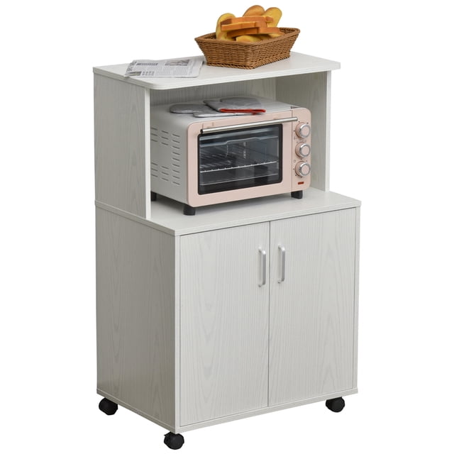 HOMCOM Microwave Cart on Wheels Utility Trolley Storage Sideboard White