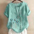 thumbnail image 1 of TopLLC Chemises Mexicaines pour Femmes Hauts Brodés Traditionnels Tunique Décontractée à Fleurs pour Femmes Col Rond Manches Courtes Chemises en Lin, 1 of 5
