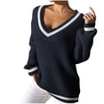 thumbnail image 1 of Timegard Chandails pour Femmes Col en V Profond Ample Confortable Mignon Chandail Blouse Automne Décontracté Manches Longues Hauts, 1 of 6