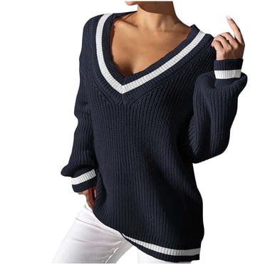 Erwazi Chandails d'Automne pour Femmes Hauts Col en V Manches Longues Chemises Tricotées Blouse Chandail Décontracté Chandail Confortable