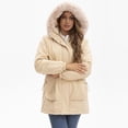 thumbnail image 4 of Women's Solid Mid Length Jacket With Large Collar And Warm Winter Coat,Size:XL, 4 of 7