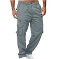 thumbnail image 1 of Men Solid Casual Multiple Zipper Button Pockets Outdoor Straight Type Fitness Pants Cargo Pants Trousers RXIRUCGD Gris, Taille: L, 1 of 4
