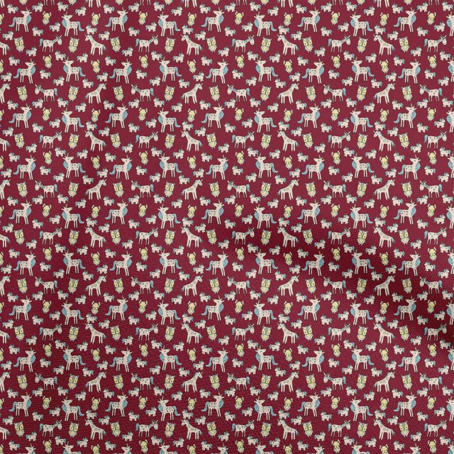 oneOone Rayon Maroon Fabric Kids Animal Craft Projects Decor Fabric Printed By The Yard 56 Inch Wide