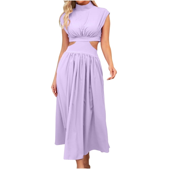 XZNGL Robe d'Été pour Femmes Aguichant Mode Femmes Été Unie Aguichant Ajourée Décontractée Mini Robe Sans Manches à Col Rond Robe d'Été Mini Robe pour Femmes Robe d'Été pour Femmes avec Manches