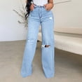 thumbnail image 2 of Timegard Jean Pants for Women Ripped Fashion Wide Leg Denim Pants Button High Waist Trousers with Pockets, 2 of 7