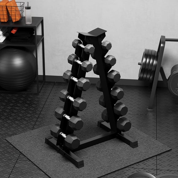 Hex Dumbbell Set with Rack – Rubber Coated – 210 lb Options – Home Gym – Strength & Full Body Training – Includes Hand Weights – Black
