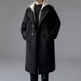 thumbnail image 2 of hoksml Men's Fake Two-Piece Hooded Wool Coat Color Block Plaid Lining Mid-Length Double Breasted Zipper Closure Trench Coat with Pockets, 2 of 9