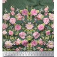 thumbnail image 2 of Soimoi Green Velvet Fabric Flowerpecker & Floral Panel Printed Fabric 1 Yard 58 Inch Wide, 2 of 5