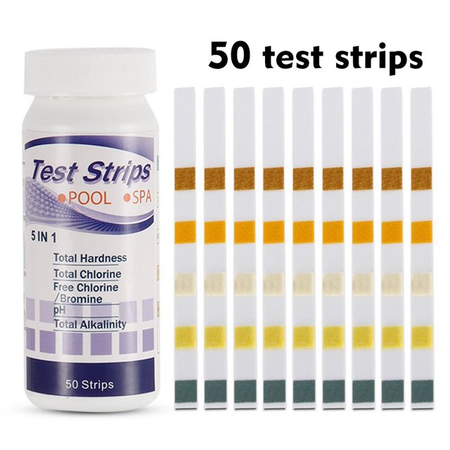 Zootealy 5 In 1 Swimming Pool SPA Test Strips Chlorine pH Alkalinity Water Hardness Testing Healthwater Pool Test Strips 50Pcs