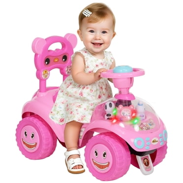 Qaba Toddlers Push Car with Music, Lighting, Baby Ride on Car Toy, Pink