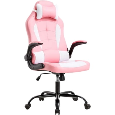 FDW Ergonomic Gaming Chair, Executive PC Swivel Rolling Chair with Lumbar Support, Flip-Up Armrests & Headrest for Adults, Pink