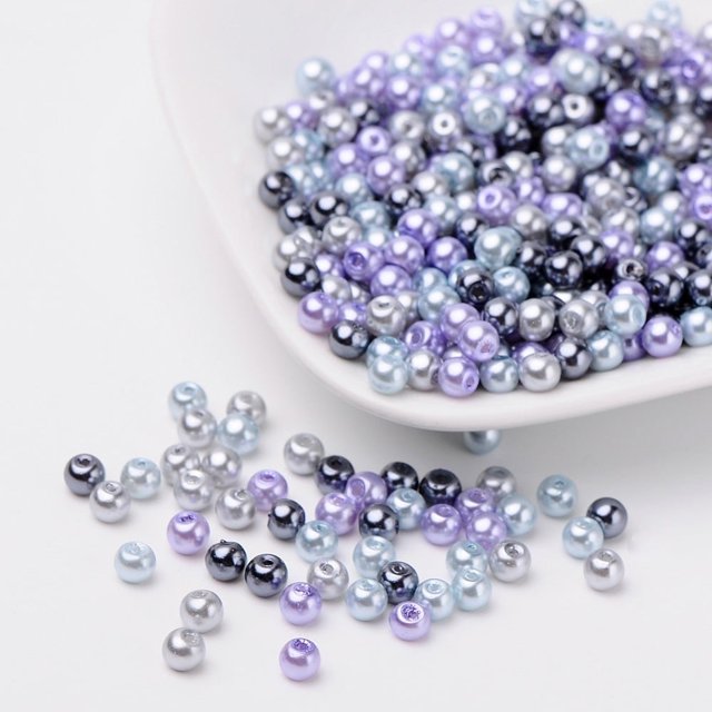 CHUANK Silver-Grey Mix Pearlized Glass Pearl Beads Mixed Color