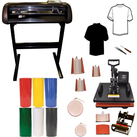 Heat Press Transfer Machine 8in1 Vinyl Cutter Plotter 28 inch 1000g Startup Bundle
