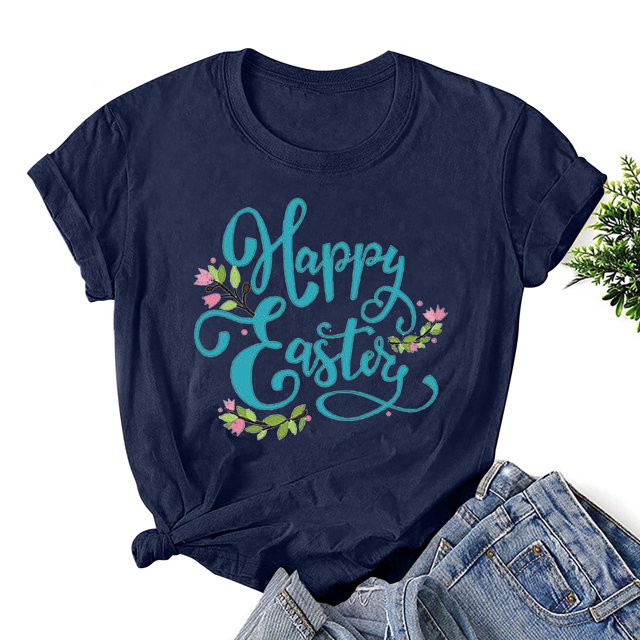 EGNMCR T-Shirts Imprimés de Pâques pour Femmes T-Shirts Graphiques pour Femmes T-Shirts Imprimés de Pâques Col Rond Manches Courtes T-shirt Ample T-Shirts pour Femmes