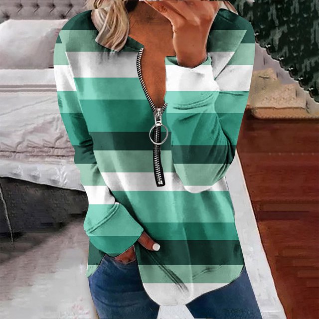 2023 Chandail de Mode pour Femmes Rabais de 50 % Liquidation Hauts pour Femmes Automne Manches Longues Chandail Ample Chemise Chic Décontractée Chandails à Rayures à Col Rond pour Dames