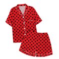 thumbnail image 1 of MIASHUI Ensemble de Pyjama 2 Pcs pour Garçons et Filles à Pois Boutonné, Rouge, 4-5 Ans, 1 of 4