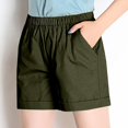 thumbnail image 4 of Ovticza Short en Lin pour Femme Décontracté Taille Élastique Confortable Short de Plage avec Cordon Vert Foncé 3TG, 4 of 6