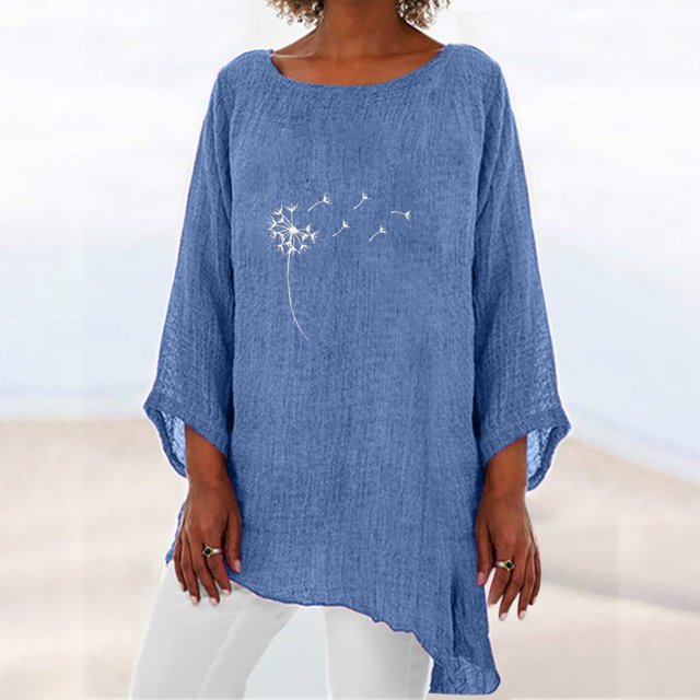 SMihono Hauts pour Femmes Été Chic Décontracté Hauts pour Femmes Brodés Col Rond Coton Lin Grandes Manches Courtes Hauts T-Shirt Oversize pour Femmes