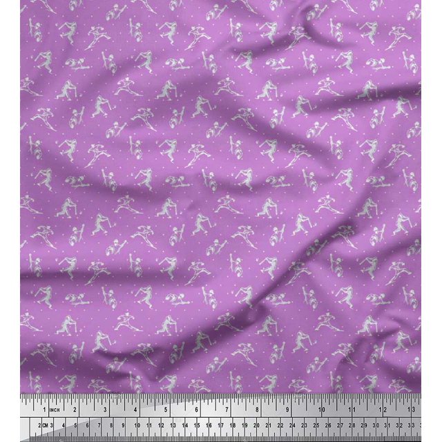 Soimoi Poly Georgette Fabric Dot,Cricket Player & Bat Sports Decor Fabric Printed Yard 42 Inch Wide