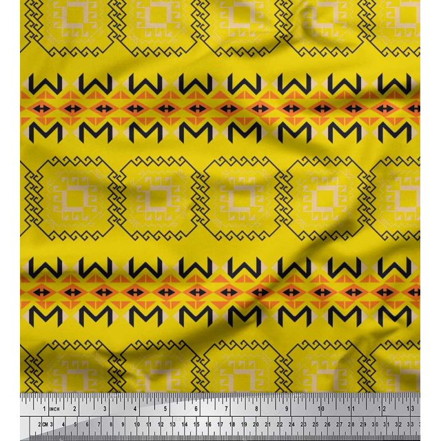Soimoi Moss Georgette Fabric Geometric African Print Sewing Fabric Yard 42 Inch Wide