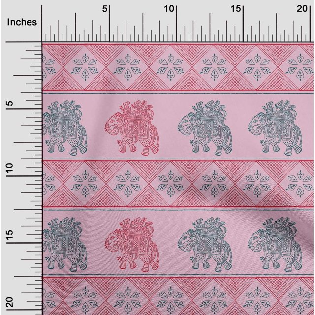 oneOone Cotton Silk Fabric Floral & Elephant Block Printed Fabric 1 Yard 42 Inch Wide