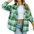 thumbnail image 1 of Womens Brushed Flannel Plaid Lapel Button Short Pocketed Shacket Shirts Coats, 1 of 9
