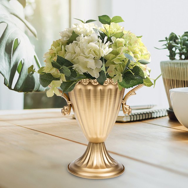 RUNROTOO 1Pcs Golden Trumpet Shape Iron Vase for Aisle Guide and Home Decoration