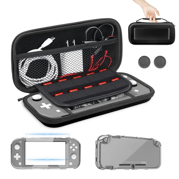 CHUANK 7-in-1 Carrying Case Fit for Switch Lite Accessories Kit with Protective Travel Bag Screen Protector Clear Cover Case Thumb Caps