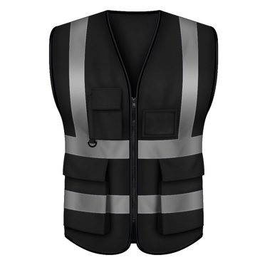 GOGO Gilet de Sécurité Respirant à 5 Poches, Haute Visibilité, Fermeture Éclair devant, avec Bandes Réfléchissantes, Gilet d'Uniforme-noir-m