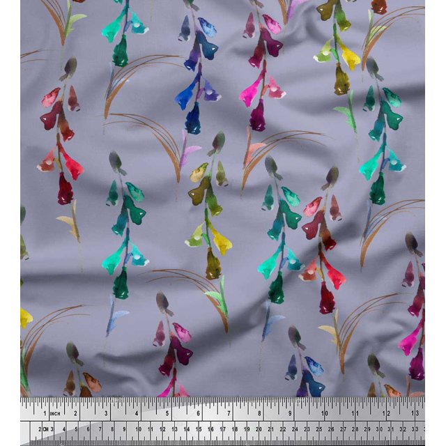 Soimoi Gray Poly Georgette Fabric Colorful Flower Watercolor Decor Fabric Printed BTY 52 Inch Wide