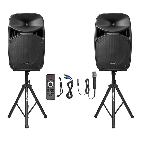 VEVOR 2 X 15 in Speakers Portable PA System 2000W Mixer Bluetooth Mic for DJ Party
